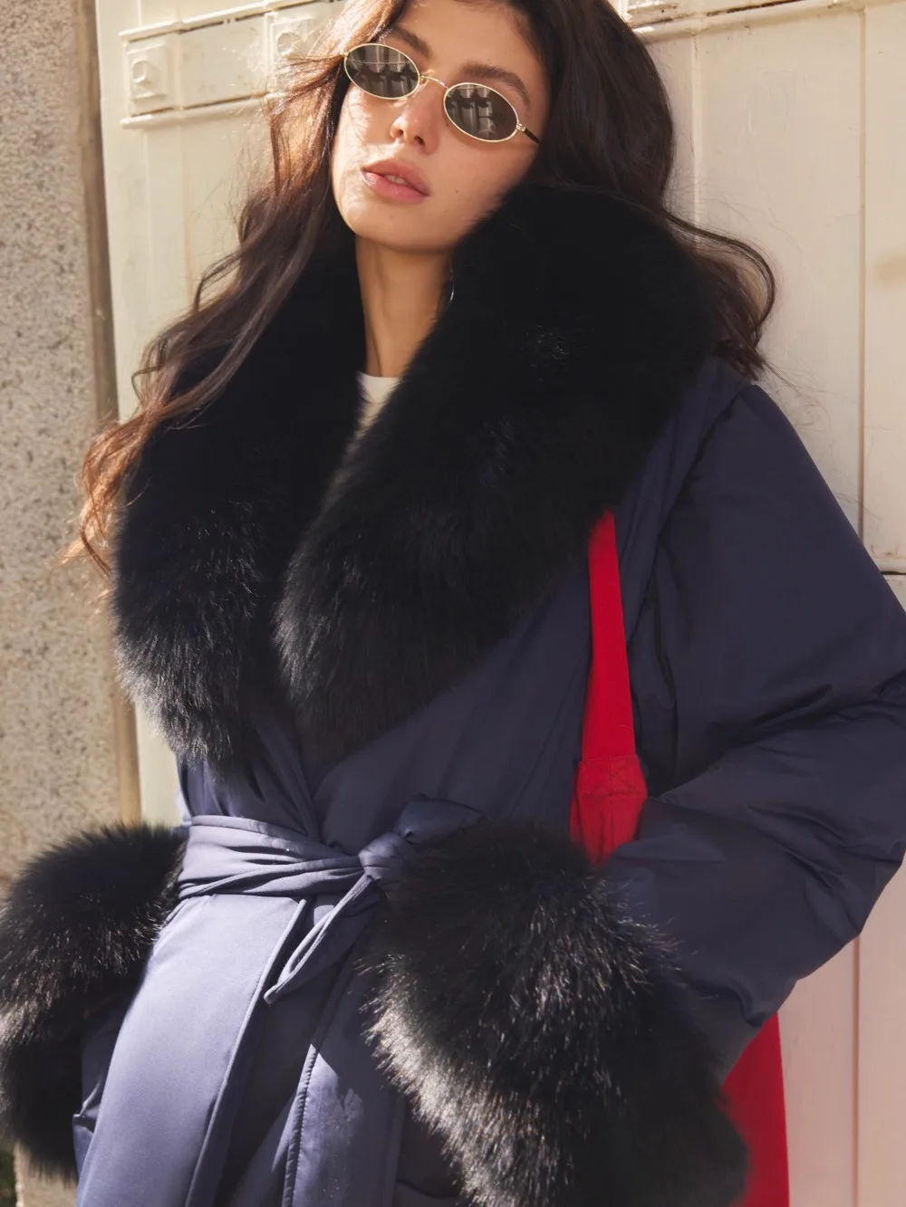 

Reality Fur Coat Winter Women Real Fox Fur Collar Down Jacket Drawstring Natural Fur Outwear Loose Warm Female White Goose Down
