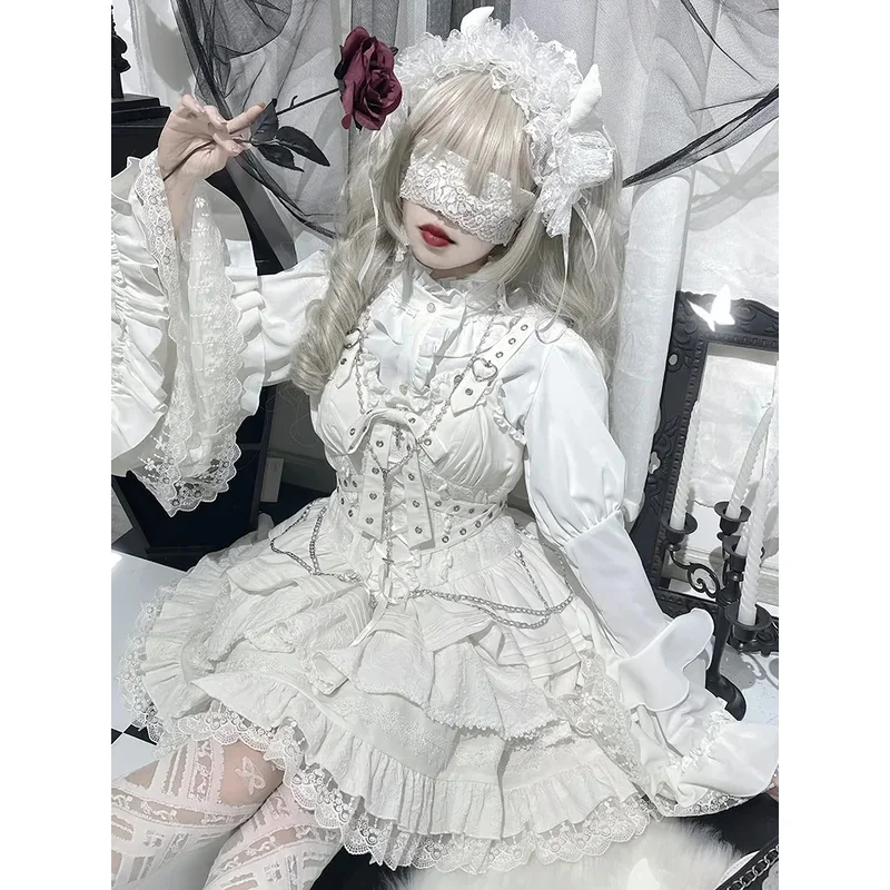 Vestido cicótico estilo Lolita JSK, falda ajustada con tirantes finos y lazo, minivestidos dulces para mujer y chaleco pequeño de dos piezas 20