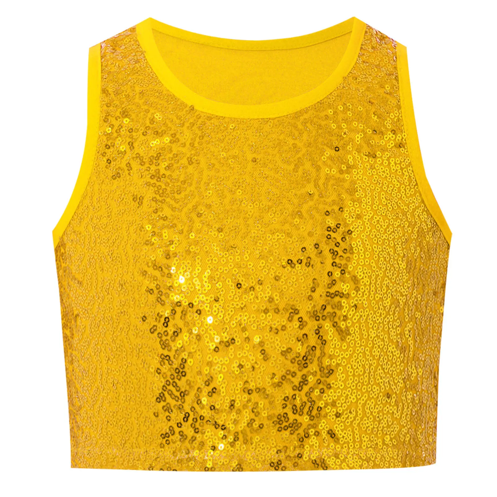

Kids Girls Sparkling Sequins Tank Top Camisole Round Neck Sleeveless Vest School Hip hop Jazz Dance Crop Tops Stage Performance