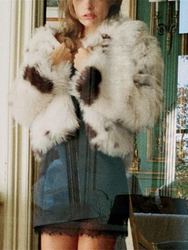 Faionable efeito de pele artificial animal impressão jaet feminino high-end sensação inverno outerwear ele sle longo sve casaco