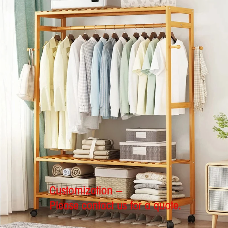 custom.Standing Clothes Shelf Hanger Wardrobe Hook Storage Clothes Rack with Wheel