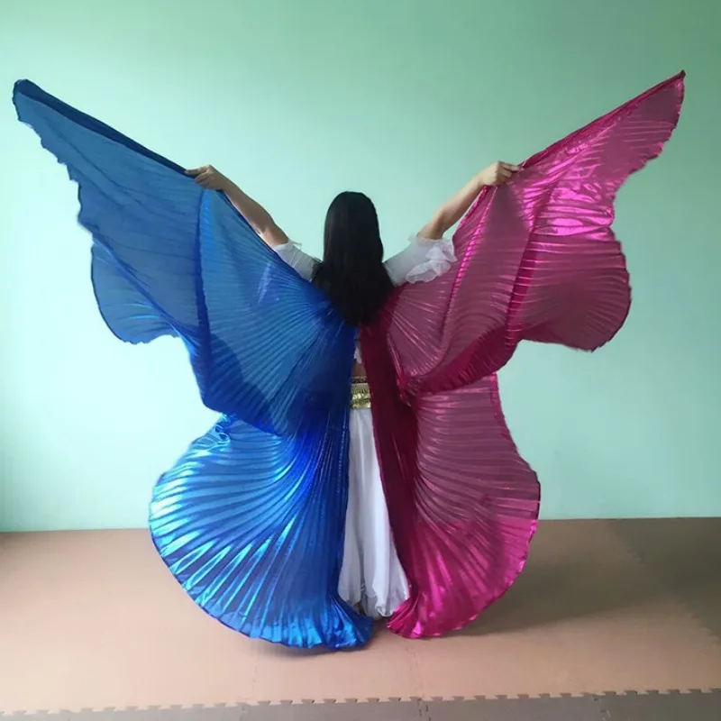 Adult Belly Dance Wings Dance Props Rose Red Royal Blue Double Color Split Golden Indian Dance Oriental Dance Accessory Wings