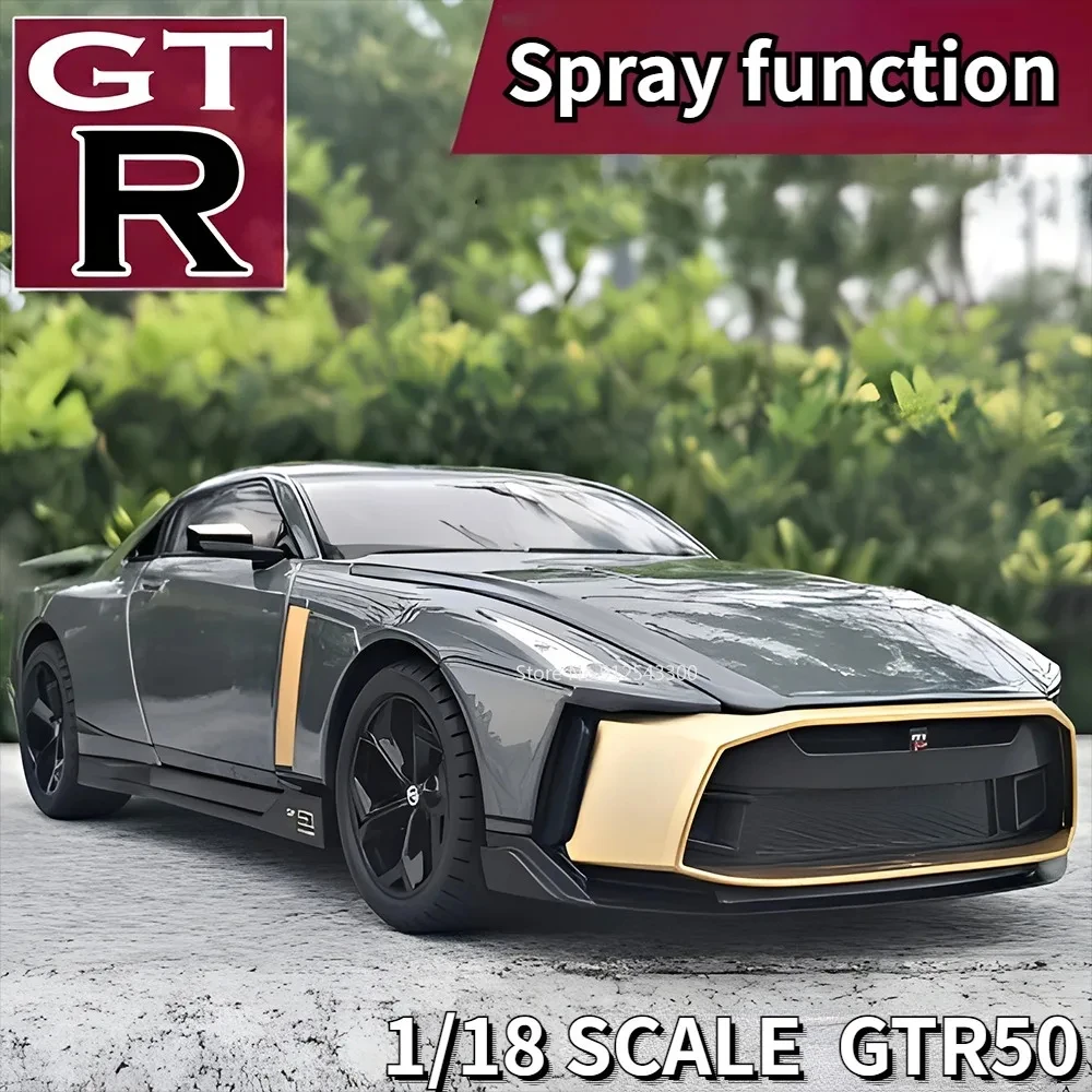 1/18 Large Scale GTR50 Toy Car Simulation Model Alloy Diecast Pull Back with Sound Light Vehicles Model Give Collection Boys Toy