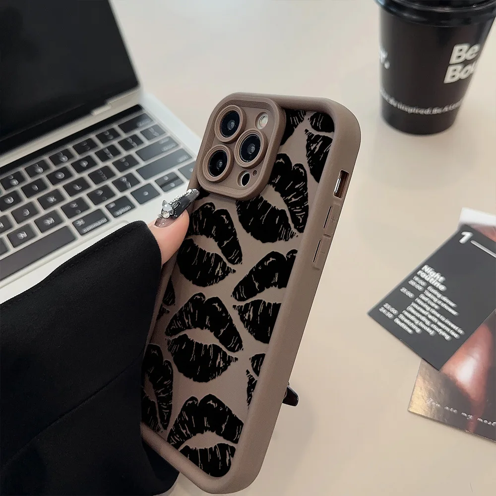 Black Lips Kiss Print Soft Matte Phone Case For Samsung Galaxy S24 S25 Ultra S23 FE S21 Case A56 A36 A55 A54 A16 A26 A25 Cover - náhled 6