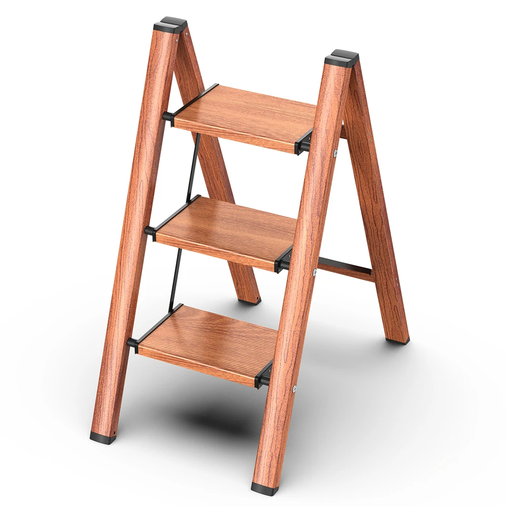 

Ladnamy 3-step Wooden Ladder Folding Household Multi-Functional Folding Trestle Ladder Three Steps Ladder Wood