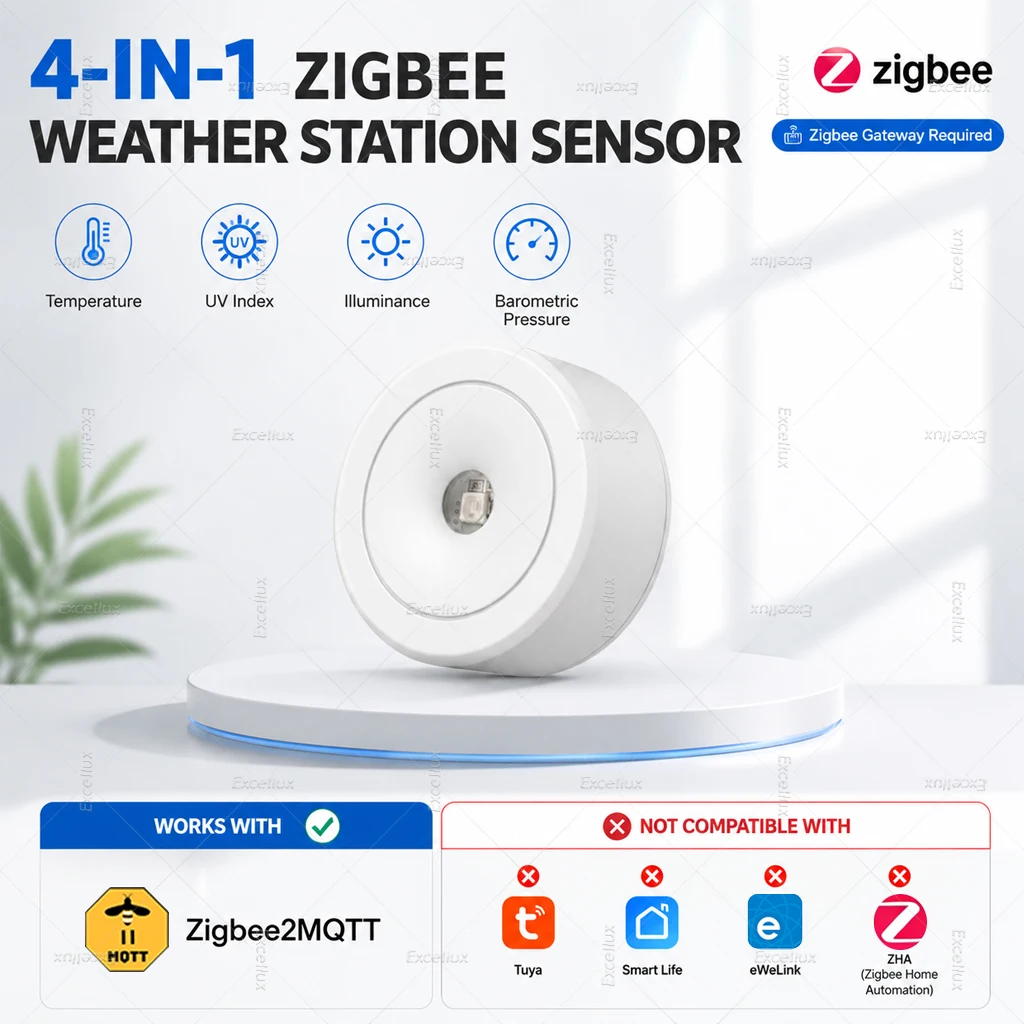 Zigbee Weather Station Multifunction Wireless Sensor Thermometer Temperature UV Barometer Illuminance Detection,For Zigbee2MQTT
