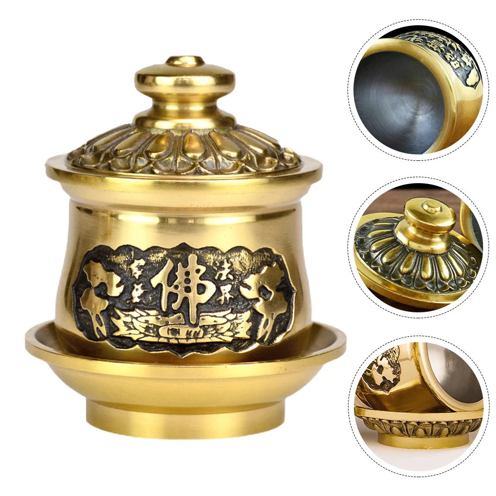 

Deluxe Copper Offering Cup Household Metal Cup Relief Pattern Large Capacity Temple Supply Storage Holder Odorless