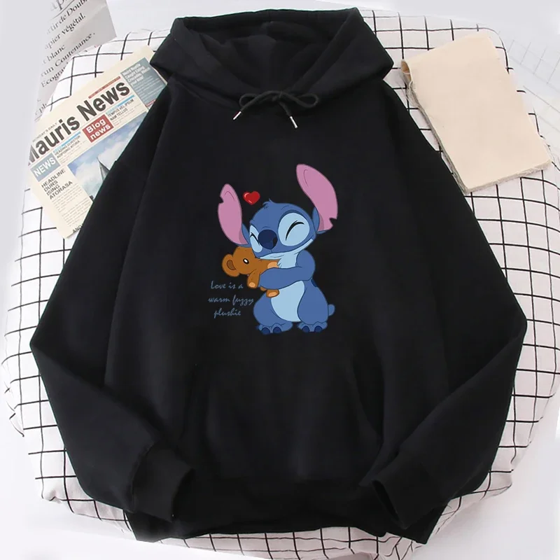 Disney Stitch Print Hoodie Top Autumn Sweatshirt Full Sleeve Clothes Cartoon Print Jacket Hoodie Unisex Style