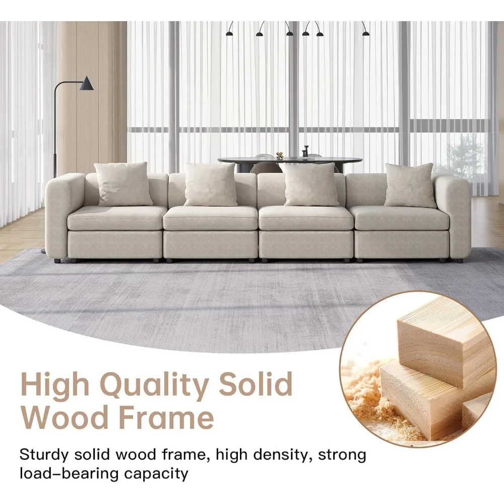 Sofá secional grande para sala de estar, sofá conversível, sofá profundo, sofá secional familiar, bege