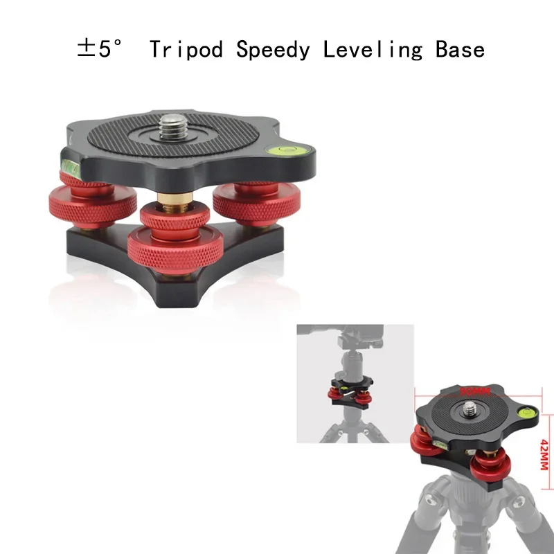 Aluminum Alloy Tripod Leveling Base ±5° Inclination with 3/8 Inch Screw Bubble Level Tripod Leveling Base Adjustable Tripod Head