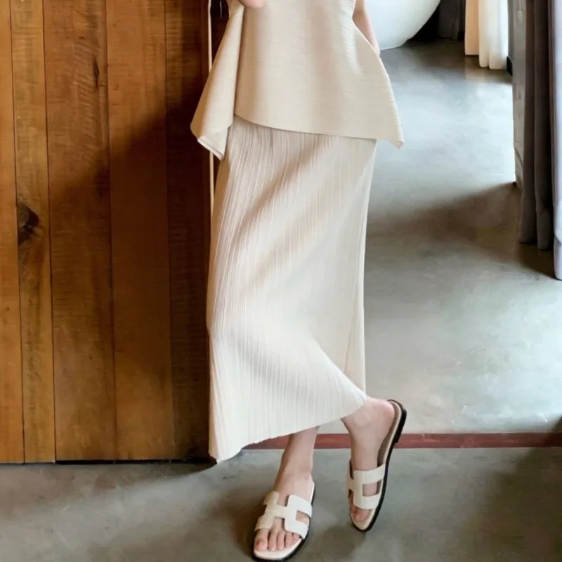  Pleated Simple Skirt Plisse Women Solid Color Versatile High-end Feel Long Fashion Pleats Jupe 2026 Summer New Fold Skirt