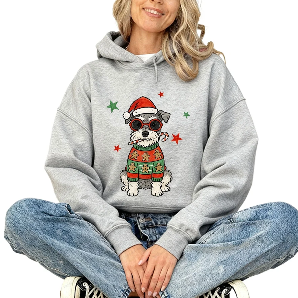 جديد عيد الميلاد الكلب عطلة شنوزر هوديي هدية الرجعية الموسمية مضحك مهرجان الملابس عيد الميلاد الكلب خريف شتاء دافئ المرأة الأعلى #5