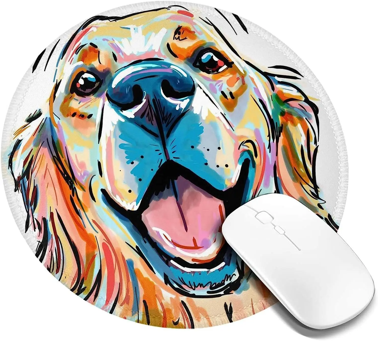 

Round Mouse Pad Golden Retriever Dog Colorful Painting Personalized Gaming Mouse Mat Non-Slip Mousepad for Laptop 7.9x7.9 Inch