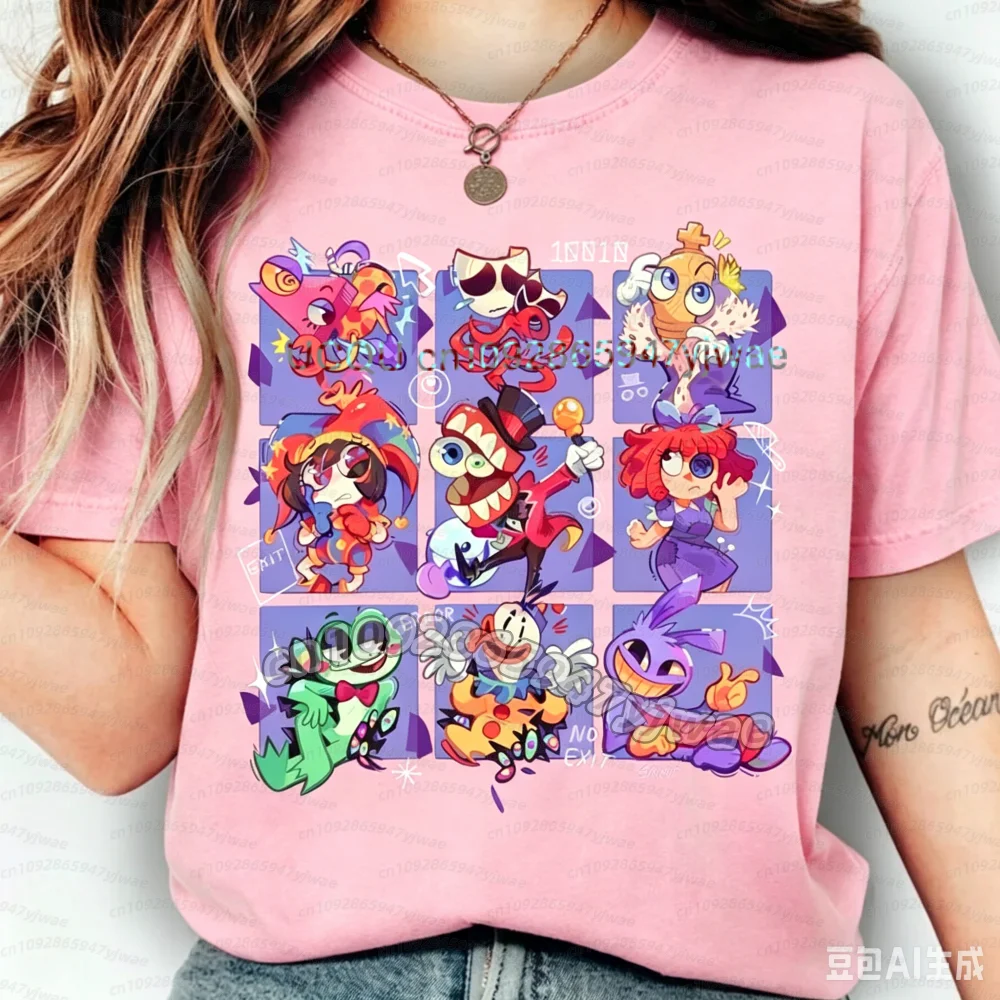 2026  women THE AMAZING DIGITAL CIRCUS Pomni Print Short Sleeve Cartoon Plus Size Cotton children Boy Girl Parent-child T-shirt