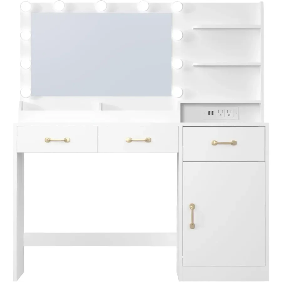 Makeup Vanity with 11 Lighted Bulbs Dressing Table with Mirror Storage
