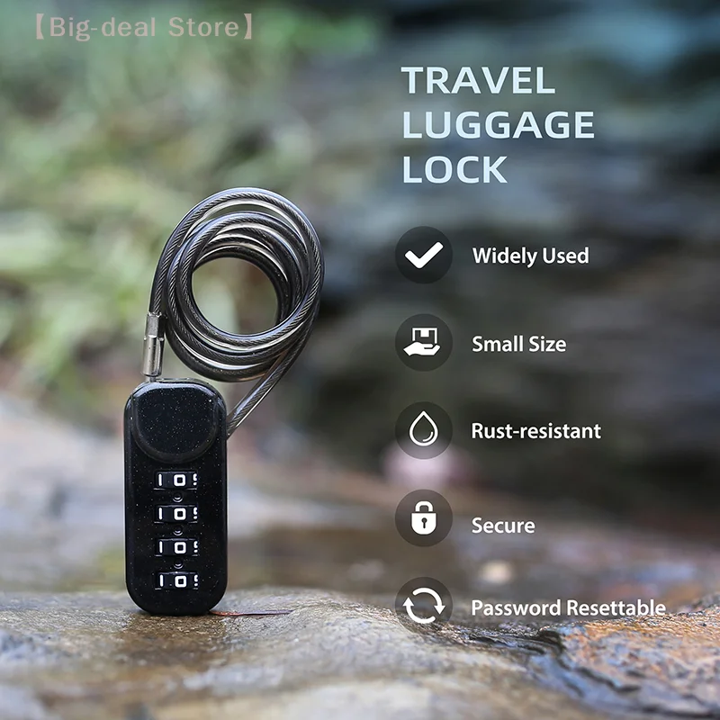 【M】1 Piece Luggage Zipper Bag Backpack Suitcase Drawer Locks 4 Digit Combination Code Number Lock With Spring Coil Wire Rope