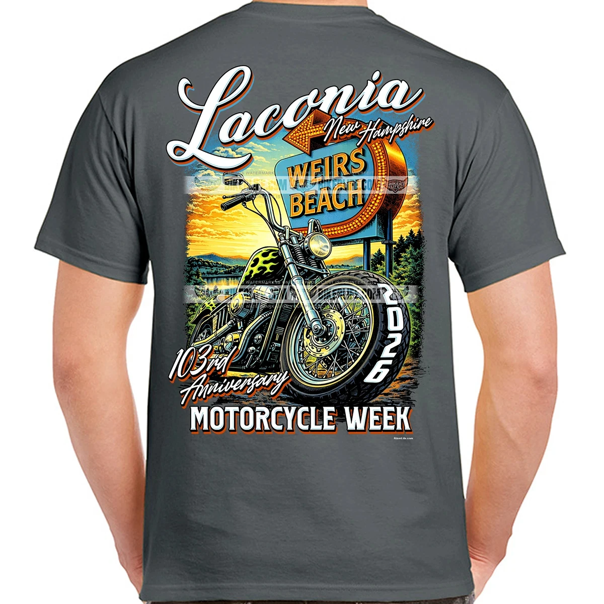 T-Shirt 2026 Laconia Motorcycle Week Weirs Beach Sign Graphic Printing High-end Luxury Unisex Style Both of Men and Women