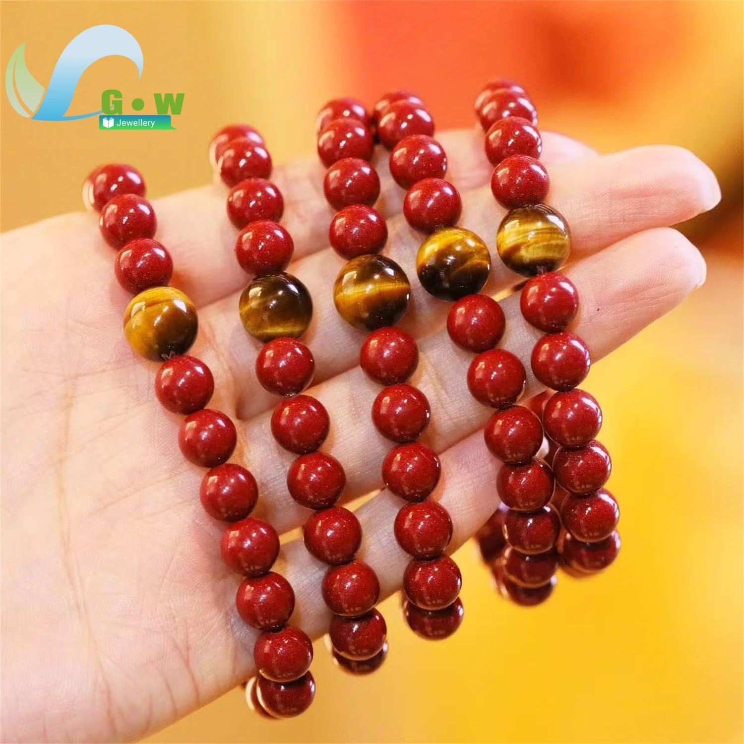 Natural Raw Cinnabar High Content Bracelet Unisex Unique Fashion Gemstone Beaded Wristband Handmade Jewelry Charm Gift For Men