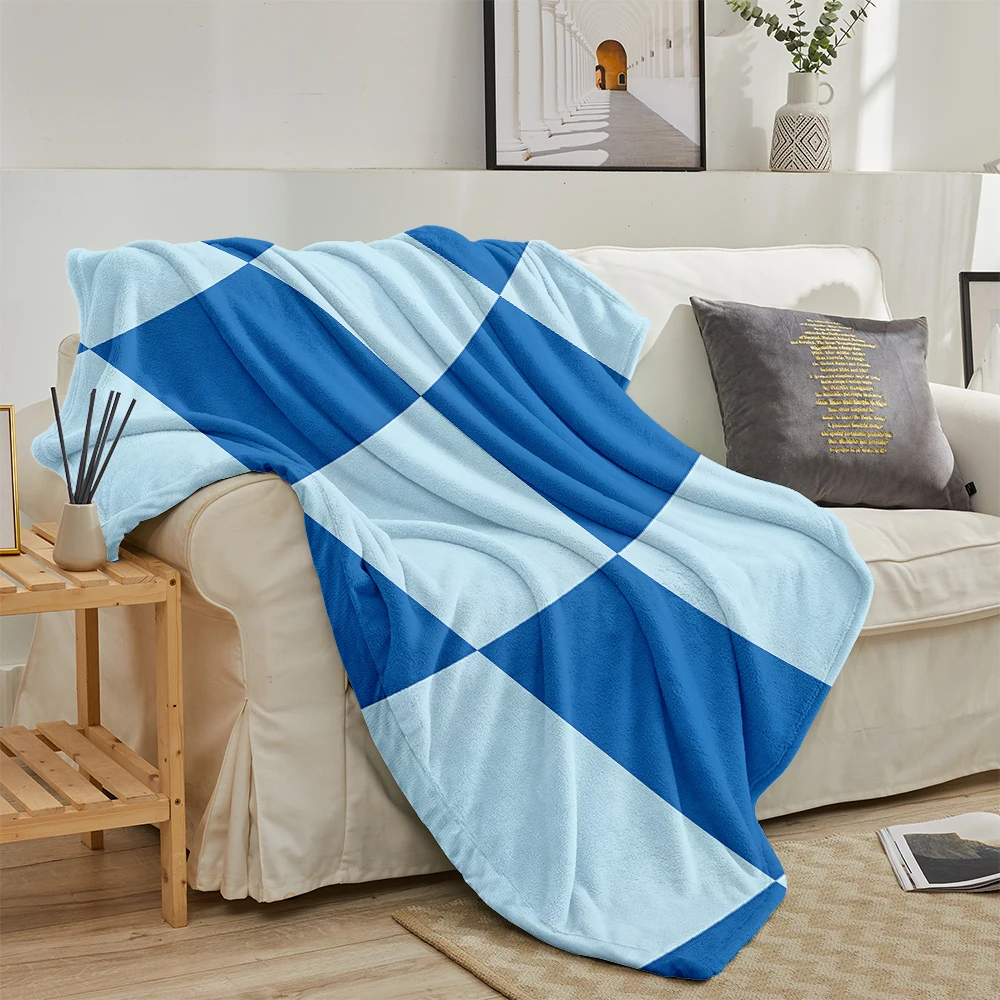 Blue Warped Checkerboard Flannel Blanket Warm Soft Halloween Christmas Decorative Couch Warm Cozy All-Season Gift