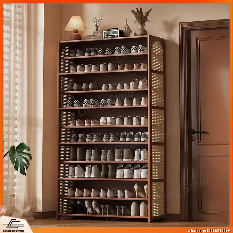Bamboo Wood Shoe Rack for Home Entryway Space Saving Elevated Shoe Cabinet Simple Modern Organizer Storage Unit with