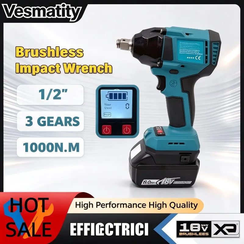Electric Wrench, High Torque 400N with Digital Display, Multifunctional Portable Electronic Power Tool for 18V-20V battery.