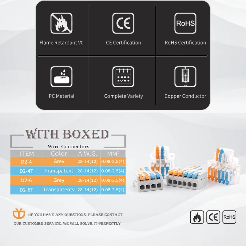 Boxed Mini 2 In 4/6 Uit Push Draad Splitter Terminal Blok Compact Splice Wire Connector Awg 28-12 Connector kit Met Hendel
