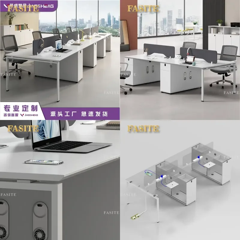 For 6 Person Office Workstation Modern White Steel Frame Computer Desk Modular Staff Cubicle Partition Combo Space Saving