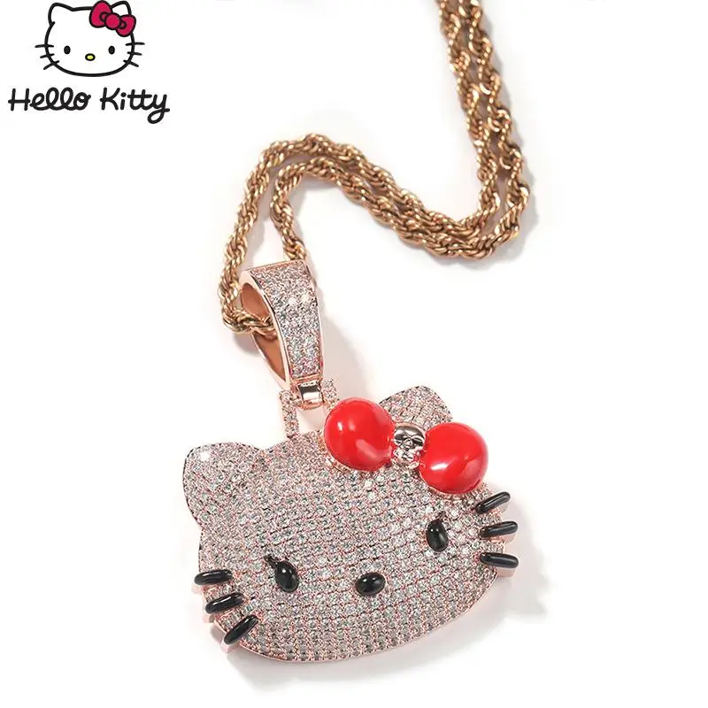 Cartoon Y2K Hello Kitty Necklace Pendant Sanrioed Anime Kawaii Cute Cat Jewelry Diamond Hip Hop Trend Men Women Upscale Gift