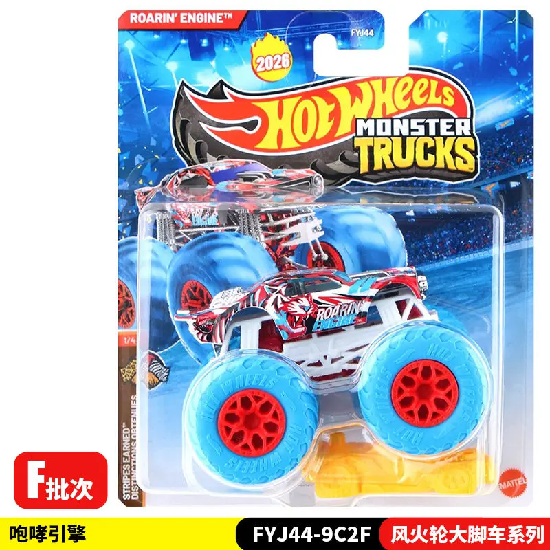 Hot Wheels Monster Trucks Fyj44 Alloy Diecast Model Car Off Road Big Tire Vehicle Collectible Shark Fire Plane Engine Design