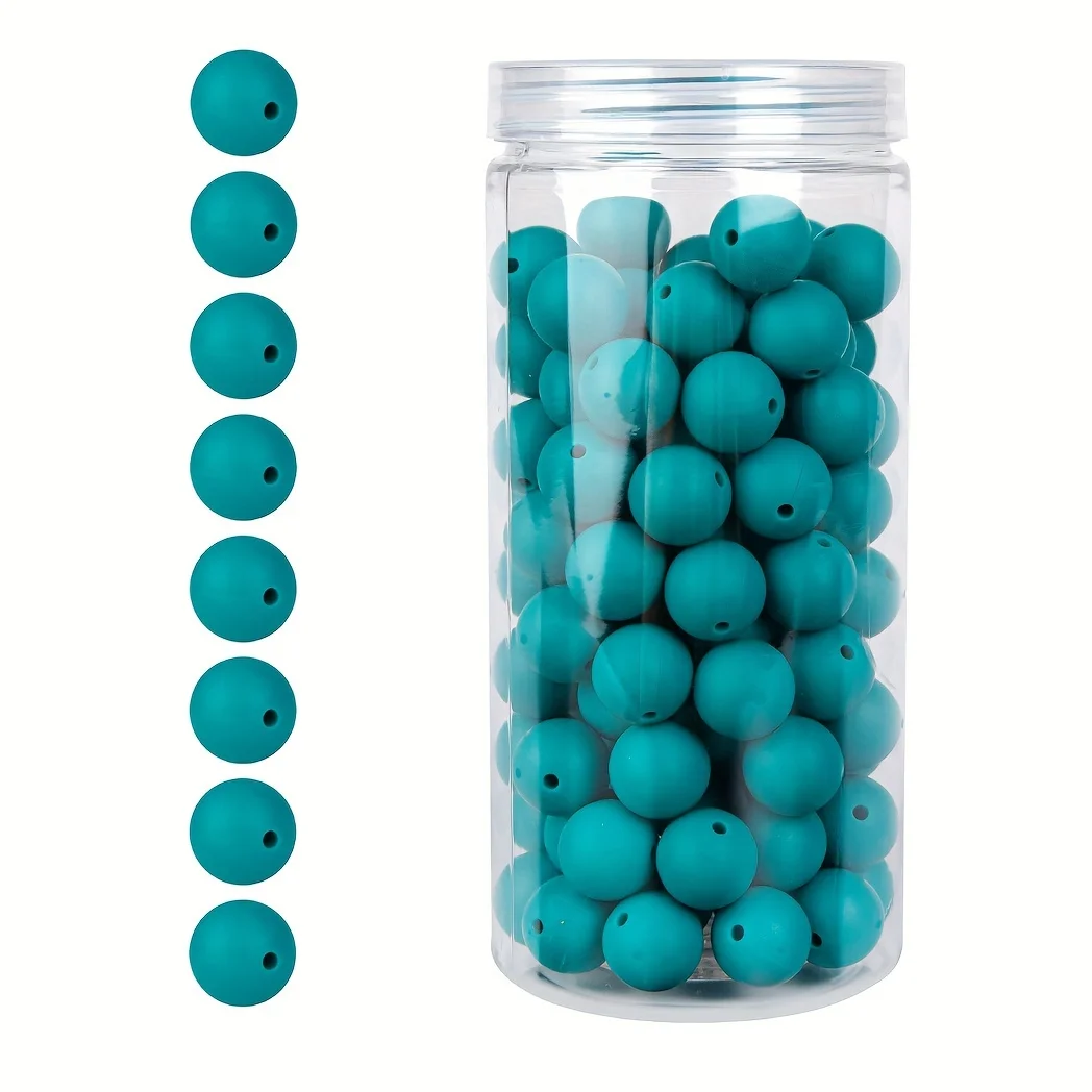 100 Stück/Box 12/15 mm Silikonperlen-Set für Schlüsselanhänger, Halskette, Armband, Umhängeband, Herstellung von runden Gummi-Silikon-Fokalperlen – Detail 24