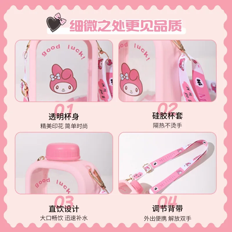 My Melody Kuromi Anime Kawaii MINISO Ins mode cangkir air lucu kartun Ins tahan plastik anak-anak ketel berguna hadiah untuk anak-anak