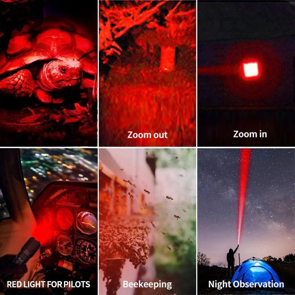 أربعة مصدر ضوء جديد أحمر/أخضر/أزرق/أبيض فائق السطوع قابل لإعادة الشحن مصباح يدوي مقاوم للماء محمول للتخييم