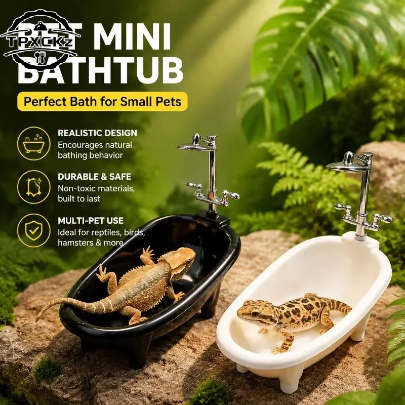 Mini Reptile Bathtub Burr Free Safe Edges Realistic Faucet For Leopard Gecko Bearded Dragon Small Terrariums