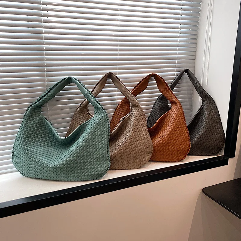 New French Styles PU material soft Handmade Woven Tote Bag for Women classics Underarm Bag