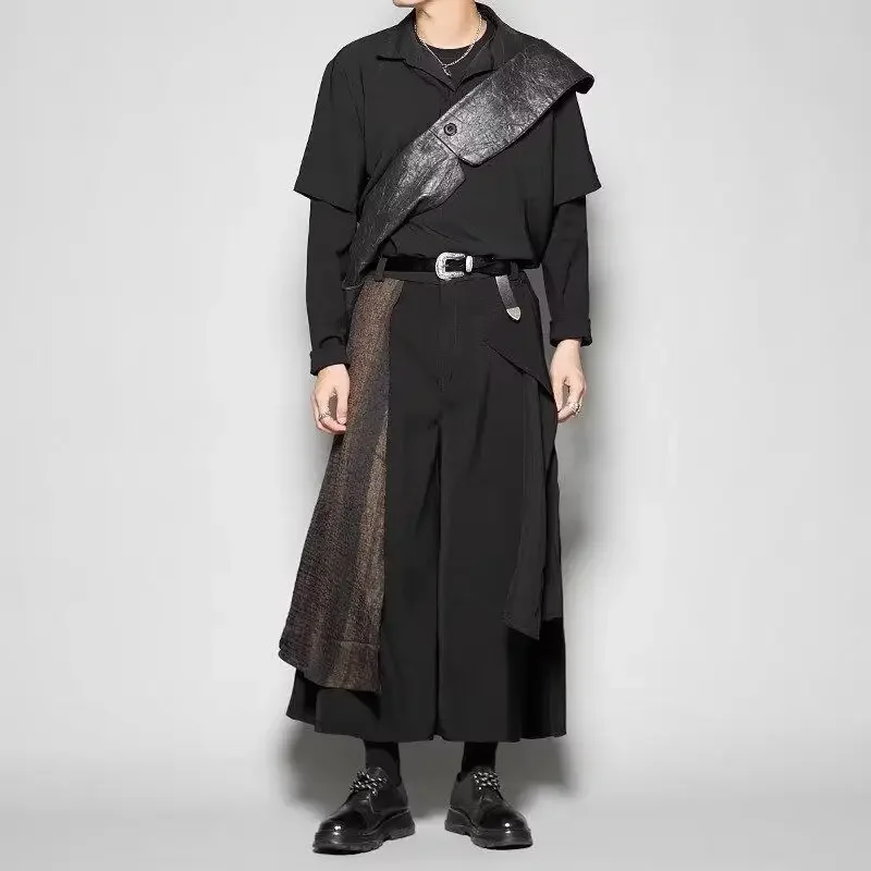 Y2K Harajuku السراويل الرجالية الرجعية السوداء واسعة الساق السراويل الفضفاضة اليابانية الشارع الشهير YY تصميم الزي غير الرسمي الموضة
