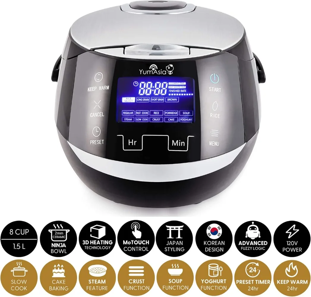 Sakura Rice Cooker with Ceramic Bowl and Advanced Fuzzy Logic (8 Cup, 1.5 Litre) 6 Rice Cook Functions, 6 Multicook Functions