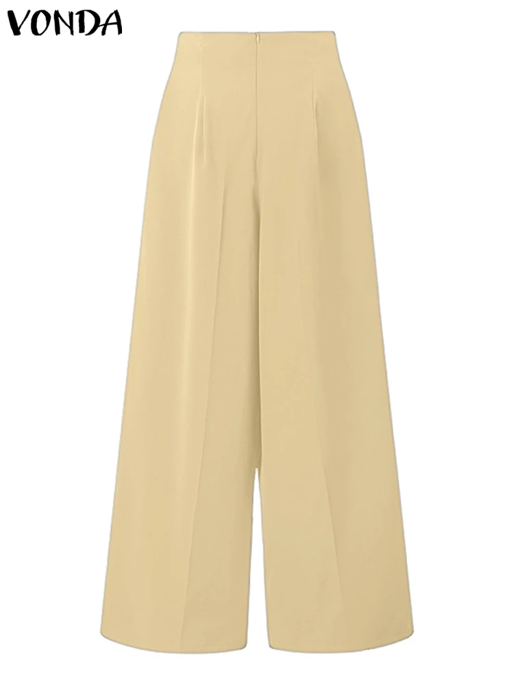 VONDA Women Elegant Office Wide Leg Pants 2024 Summer Trouser Fashion High Waist Zipper Casual Solid Pantalon Long Palazzo