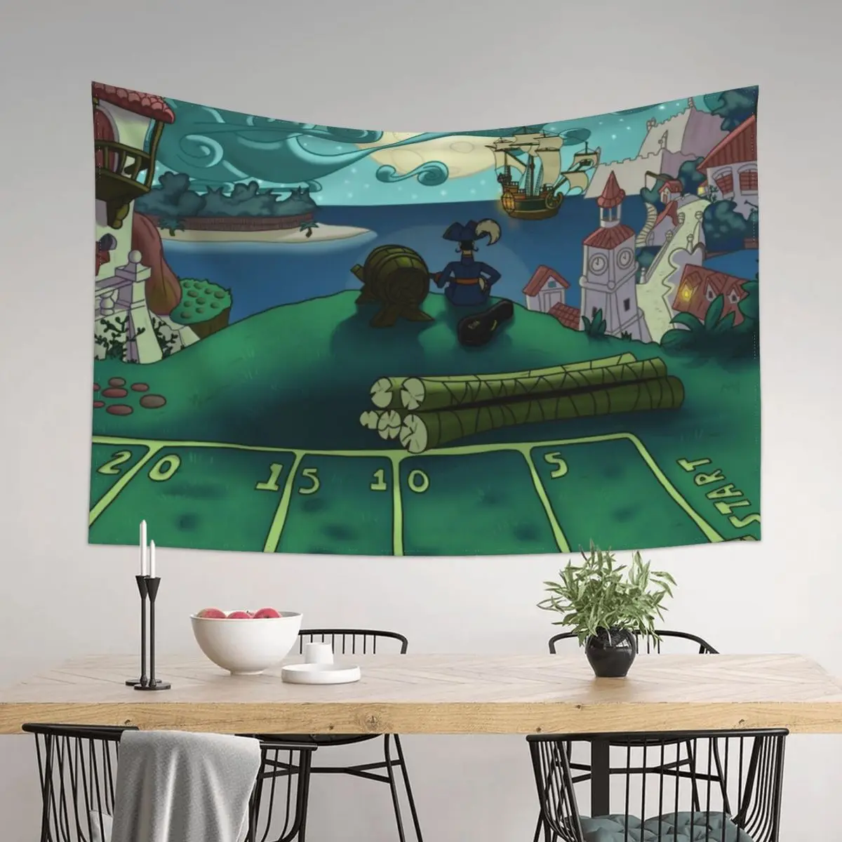 

Puerto Pollo at Night (Monkey Island Digital Illustration) Tapestry Decoration Aesthetic Decoration For Rooms Tapestry