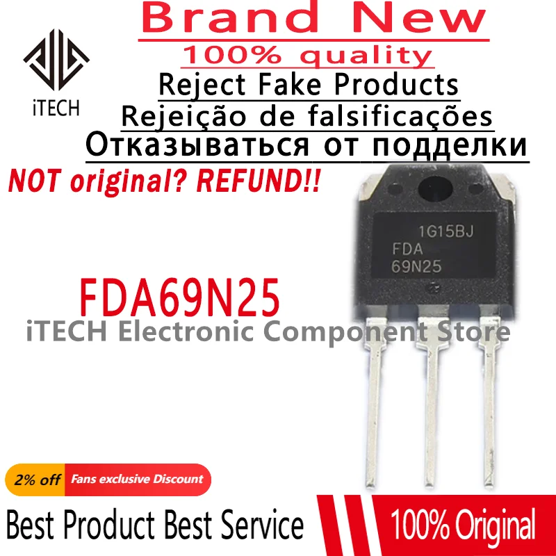 Imagem -02 - Mosfet Original do N-canal Fda69n25 69n25 To3p 250v 69a 100 Novo e Genuíno 10 Peças Pelo Lote