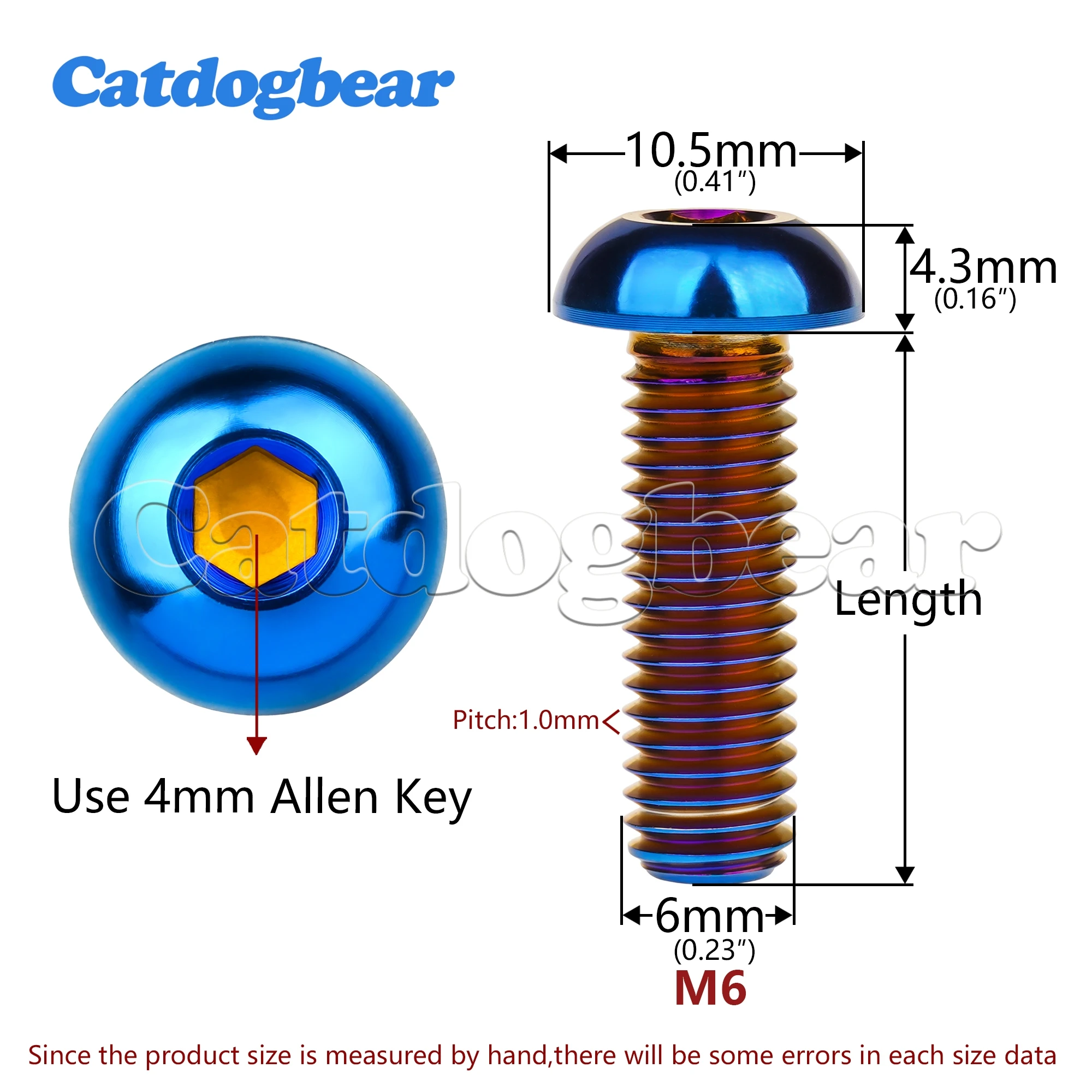 Catdogbear Titanium Bolt 4PCS M6x 12 16  20 25 30mm Allen Key Head Screws for Motor Bike Disc
