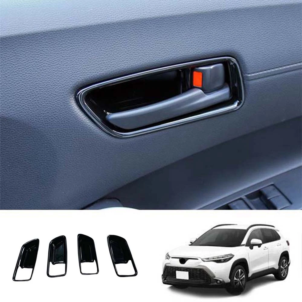 4Pcs Glossy Black Interior Mouldings Door Handle Bowl Panel Decoration Cover Trim for Toyota Corolla Cross 2021 2022 RHD