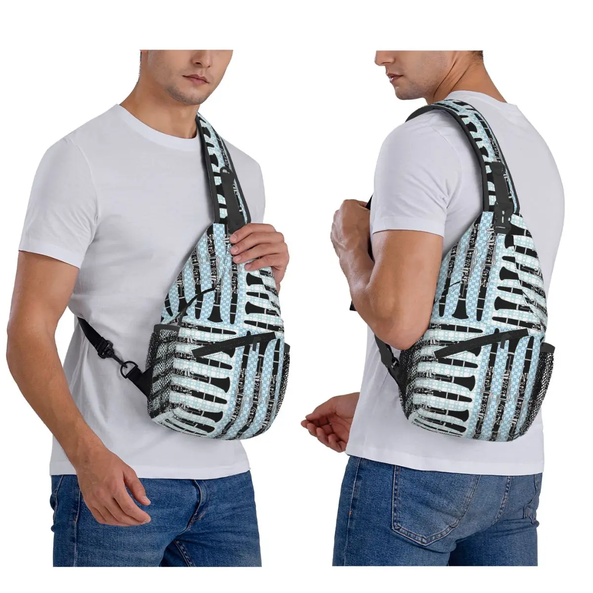 Clarinet Crosshatch Pattern Chest Bag Men Sling Crossbody Backpack Chest Bag Traveling Hiking Daypack Shoulder Bag