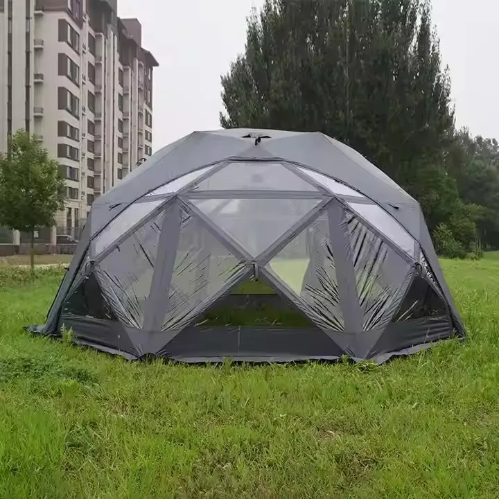 Factory Direct Sale Canvas Octagon Thickened Waterproof Double Layer Tourist Camping Glamping Ball Tent for  6-8 People