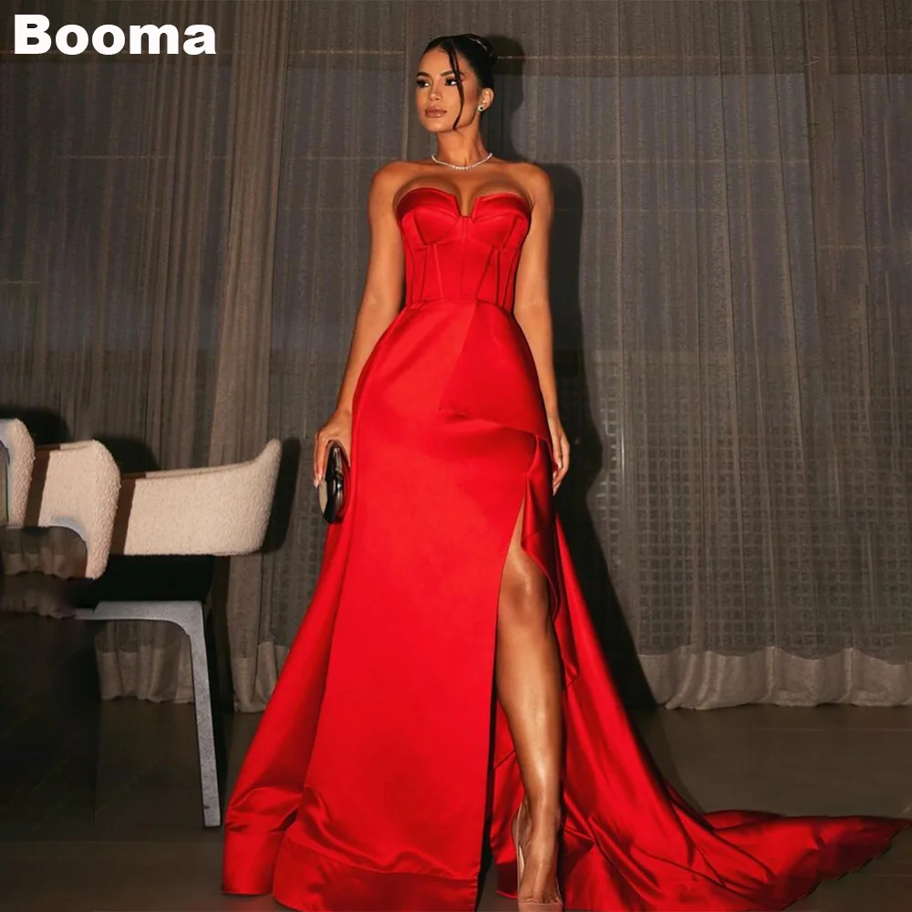 Booma Red Generous Evening Dresses for Women Sweetheart Sleeveless Formal Party Gowns High Leg Slit Long Celebrate Dress