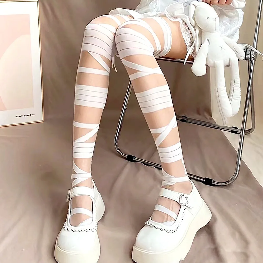 Lolita Bandages Long Stockings for Women Sexy Over The Knee Leggings Sweet Long Tube Socks Daily Pantyhose Fashion Accessories