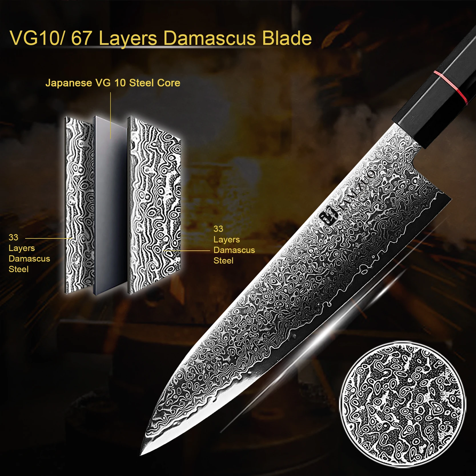 9CR18 Steel Kitchen Meat Cleaver G10 Handle Kitchen Japanese Chef's Knife Damascus Steel Slicing Knife Cooking Tools with Box