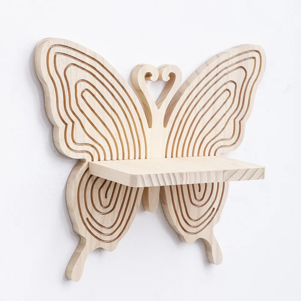 Butterfly shaped creative pine wall flowerpot shelf, wooden crafts, home decorations