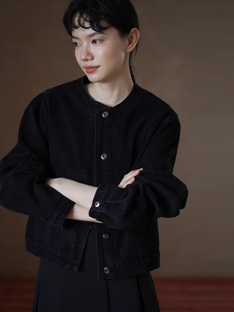 

Hacikis Punk Denim Waed Vintage ort Coat for Small Stature round Ne Slimming Outerwear Straight Cut Cotton Blend Ladies...