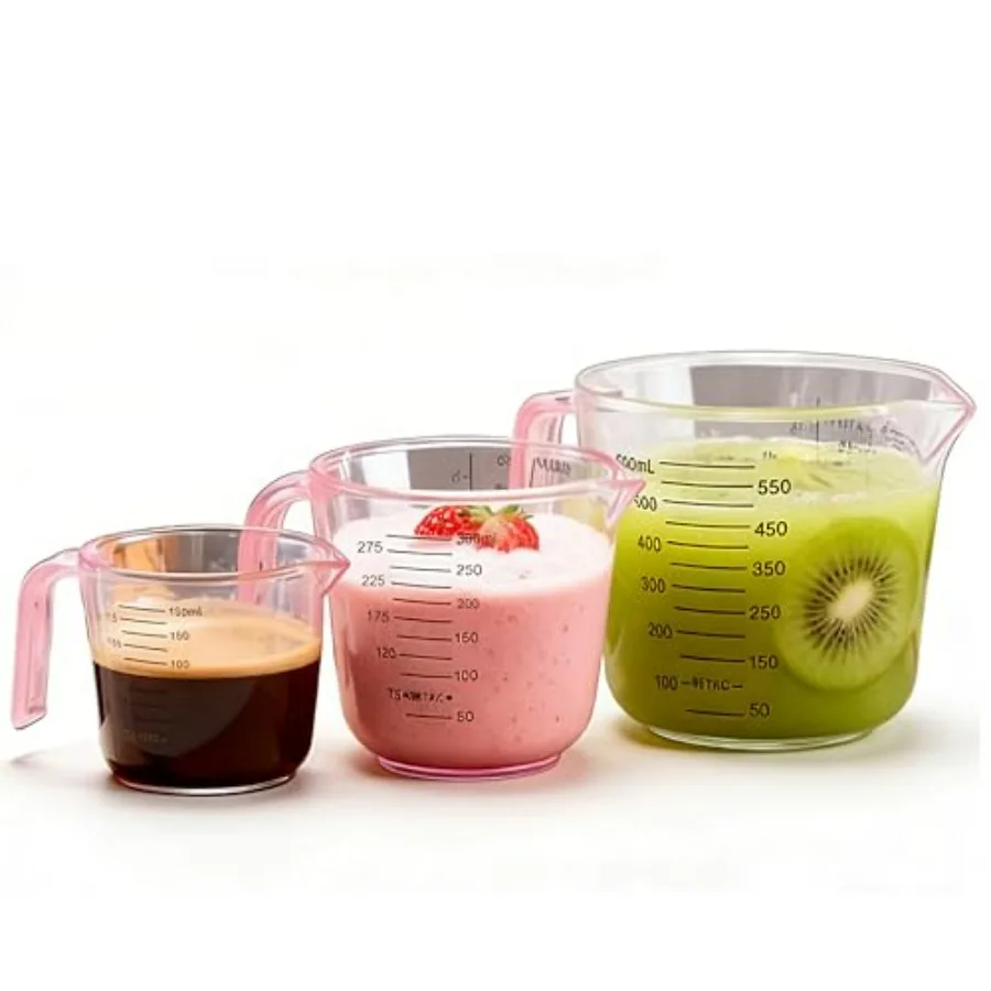 

Pink Measuring Cups Set - 3pc 150ml/300ml/600ml Liquid Measuring Cups for Baking and Cooking with Multiple Scales, with Handle