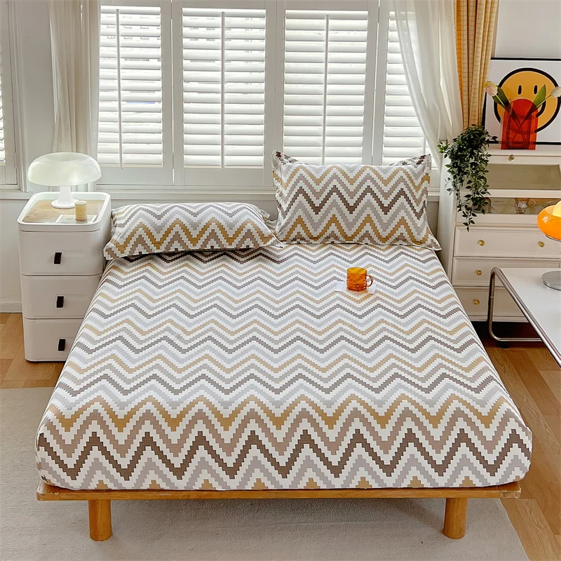 Bonenjoy 100% Cotton Fitted Sheet Geometric Bedsheets Adults Kids Bed Covers Home Bed Linen drap de lit (Pillowcase Need Order)